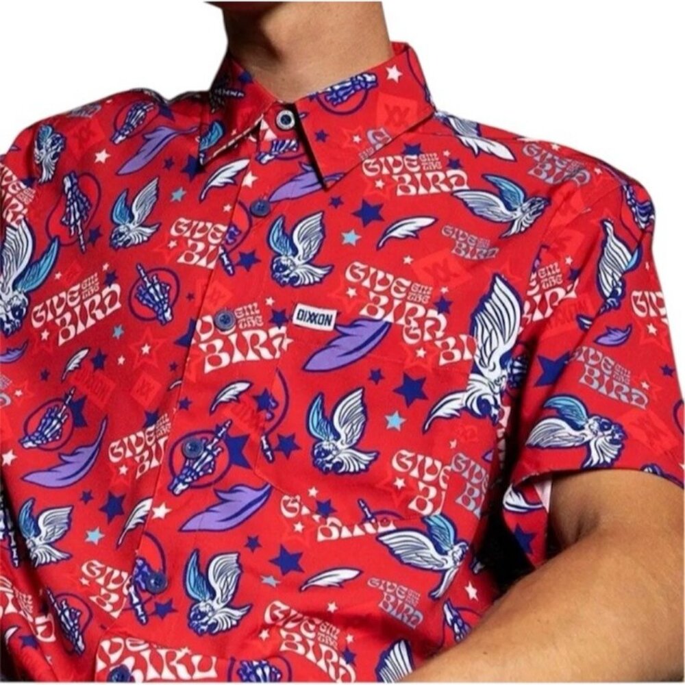 Dixxon Flannel Company Red Give Em The Bird Short Sleeve Party Shirt Men’s Large
